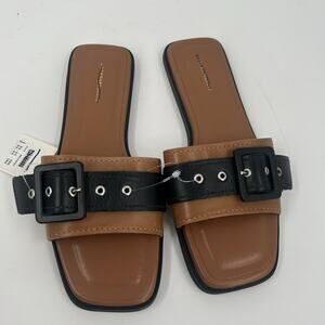Anthropologie Buckle Slide Sandals Slip On Brown Black Women's EU 36 5.5